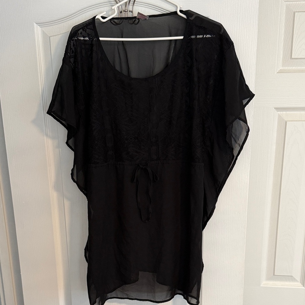 Xhilaration Black Sheer Tunic Lace Detailed CoverUp